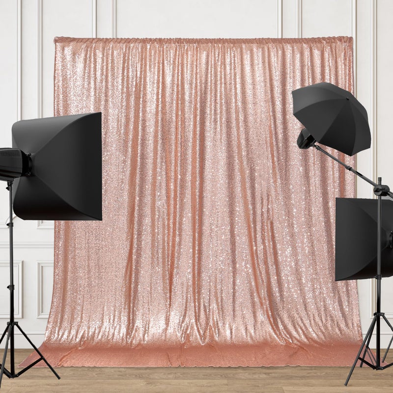 PartyDelight Rose Gold Sequin Backdrop 6x7ft - High Density 3mm Shimmer Sequin Background with 4-Inch Rod Pocket Sparkly Photography Curtain for Birthday, Wedding, Bridal Shower & Live Decor - Image 3
